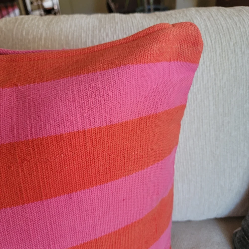 kate spade Pink and Coral Striped Decorative Pillow